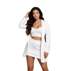 Conjunto Max Blazer Feminino com short saia e Cropped 3 peças