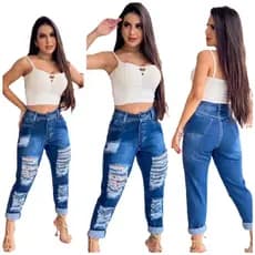 calça Feminina jeans mom destroyed rasgada moda blogueira envio imediato