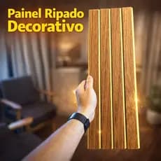 Kit Painel Ripado MDF Autocolante 45x11 cm Revestimento Decorativo de Parede para Sala Recepção