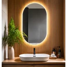 Espelho Oval com LED Luz Quente e Fria para Banheiro Lavabo Penteadeira Quarto Sala Decorativo