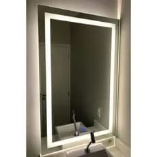 Espelho Jateado Retangular 80x50 cm com LED 3 Cores e Botão Touch para Banheiro Lavabo Penteadeira