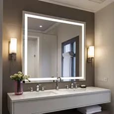 Espelho Jateado Quadrado 90x90 cm com LED 3 Cores e Botão Touch para Banheiro Lavabo Penteadeira