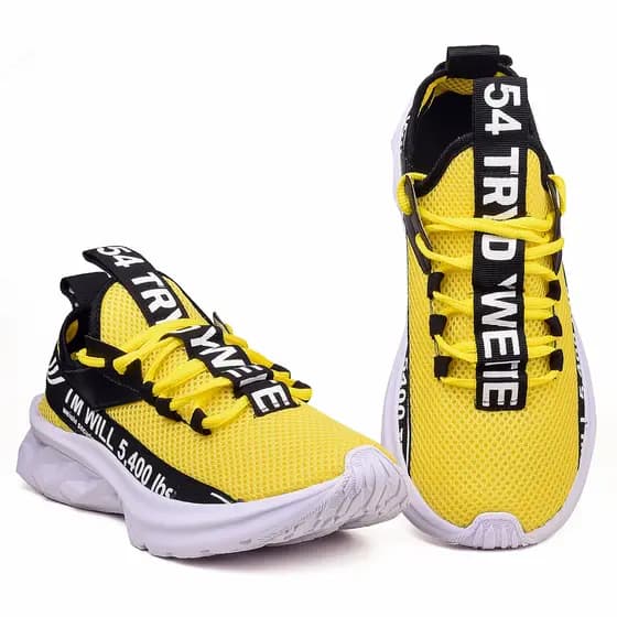 Tênis Academia Masculino e Feminino Para Caminhar Treino Tryd 5400 Amarelo Confortável Leve Promoçao Lançamento