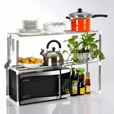 Organizador Suporte Rack De Cozinha 60cm Armário Multiuso Microondas Forno Estante Inox 2 Divisórias