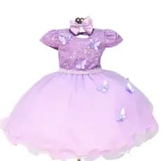 Vestido Jardim Encantado com Borboletas Realeza Festa Luxo Infantil Lilás com Tiara