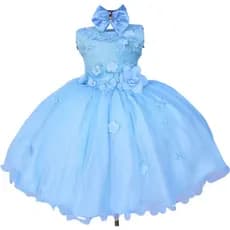 Vestido Alice Cinderela Com Renda e Aplique de Flores Super Luxo Azul Rose Amarelo Festa Infantil Com Tiara