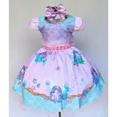 Vestido Infantil Ariel Pequena Sereia Fundo Do Mar Luxo Com Tiara
