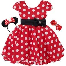 Vestido Infantil De Festa Minnie Vermelho Com Tiara Minie