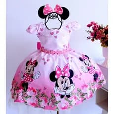 Vestido Luxo Minnei Rosa Realeza Aniversário Delicado 2 Tiaras