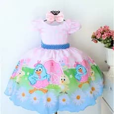 Vestido Infantil Galinha Pintadinha Rosa Candy Color E Tiara