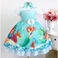 Vestido Infantil Fundo do Mar Sereia Luxo 4 ao 12