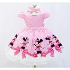 Vestido Infantil Festa Minnie Rosa Baby Com Tiara Oferta