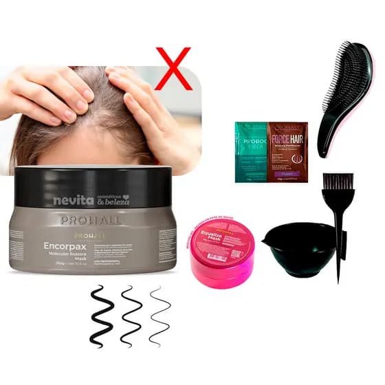 Máscara Encorpax Prohall Encorpadora + 2Sachê/Cumbuca/Escova/Mini Equalize 50g