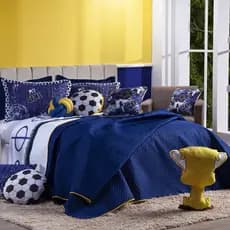 Kit Cama Colcha Cobre Leito CASAL PADRÃO 08 Peças Futebol Game Dupla Face com Almofadas Estampadas