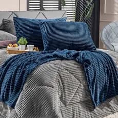 Kit de Peseira Canelada Denver com Fronhas 03 Peças Tecido Canelado Mantinha Xale para Cama Inverno
