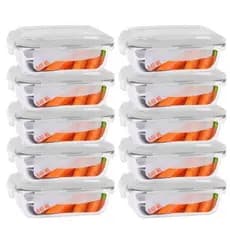 Kit 10 Potes de Vidro Hermético Retangular 640ml Marmita Microondas