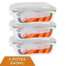 Kit 3 Potes de Vidro Hermético Retangular 640ml Marmita