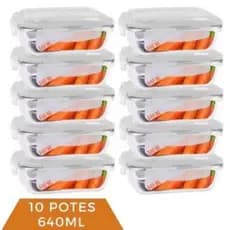 Kit 10 Potes de Vidro Hermético Retangular 640ml Marmita