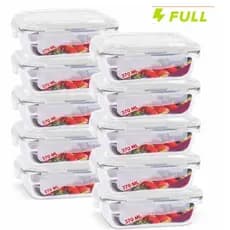 Kit 10 Pote Hermético de Vidro 370ml Marmita Fit Tampa 4 Travas Freezer Microondas Geladeira