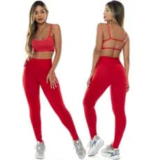 Conjunto Fitness Feminino Calça Legging Forrada E Top Costa Nua Gringa Zero Transparência 080+124