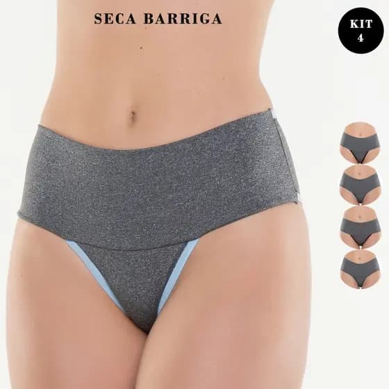 Kit 4 Calcinha Modeladora Compressão Seca Barriga Cintura Cós Alto 227