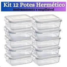Kit de 3 até 12 Pote de Vidro hermético com tampa antivazamento 370 ml, 640, 1040 ml Marmita Papinha