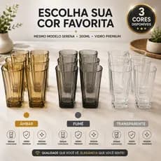 Copos Vidro Quadrado 300ml Miami Bali Kit 6, 12 ou 18 unidades Ambar Fume Transparente Drink