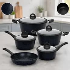 Jogo Panelas Ceramica Antiaderente 5 Pecas Inducao Gas Eletrico Tampa Vidro Temperado Casambiente