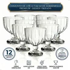 Taça de Sobremesa Vidro 360ml Diamond Premium - Kit 4/8/12 Peças Sorvete Doces Mesa Posta Resistente