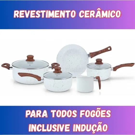 Jogo de Panelas 5 Peças Indução Antiaderente Premium Revestimento Cerâmico Não Gruda