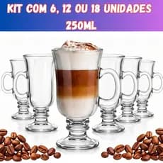 Kit Até 18 Canecas de Vidro para Cappuccino 250ml Transparente Resistente Café Chá Chocolate Quente