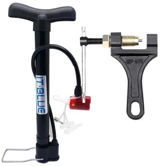 Chave Extrator De Corrente Moto Bike E Pino Tamanho 420/530 + Bomba De Alumínio  Pneu Bike Moto Encher Bola Pneu Oficina