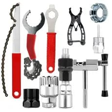 Kit Chaves Ferramenta Extrator Pedivela Com Cabo Sacador + Chave Extrator Bike Movimento Central + Chave Extrator Catraca K7 +  Chave Extratora De Catraca Bike K-7 + Mini Alicate + Chave De Raio