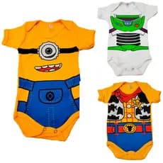 Kit 3 Body Bebe de Verão Personagens Minions Buzz Woody