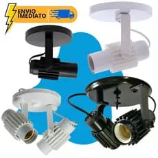 Spot Tipo Trilho Eletrificado Sobrepor Luminária Decoração Tubo Aletado Duplo Simples Branco Preto