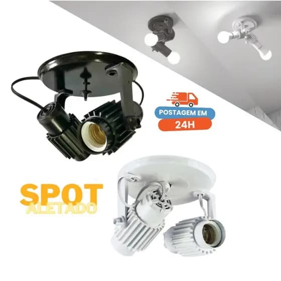 Spot Aletado Sobrepor Direcionável Preto/Branco Para 2 Lâmpadas Luminária Teto Parede Cozinha Sala