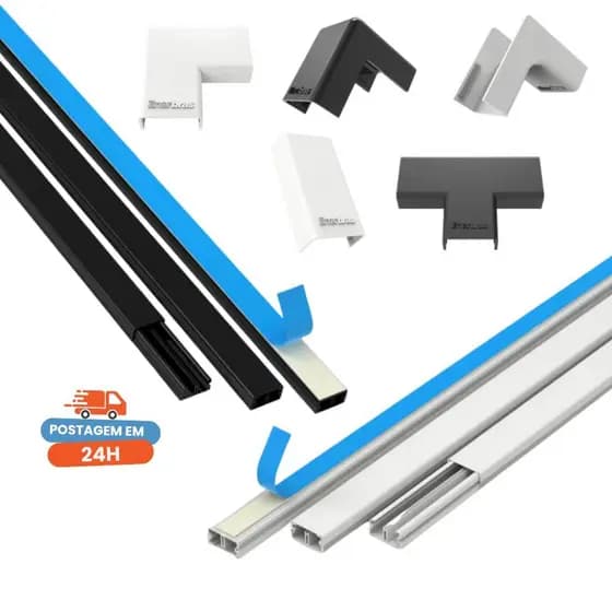 Canaleta Esconde Fio Ripado Conector Emenda Cotovelo Tê 20x10 Organizador 2 Metros C/ Fita Divisória