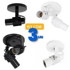 Kit 3 Spot Sobrepor Aletado Lustre Luminária Para 1 ou 2 Lâmpadas E27 Teto Parede - Universal Aleta