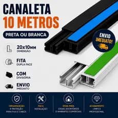 Canaleta Adesiva Esconde Fio 10 Metros Organizador Cabo Painel Ripado Boiserie PVC 20x10mm Divisória