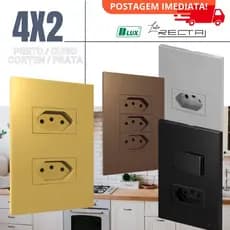 Conjunto Tomada Ouro Preta Corten Prata 4x2 10a 20a Interruptor Simples Paralelo Recta Satin Blux