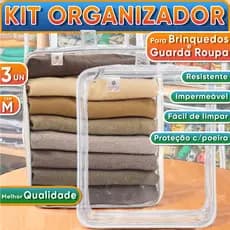 Kit 3 Organizador Brinquedos Guarda Roupa Blocos Montar Pelúcia Boneca Quarto Infantil  - TAM M PVC