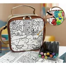 Lancheira Infantil Para Colorir + Canetinhas + Gabarito Criança Escola Aprendizado - bubag