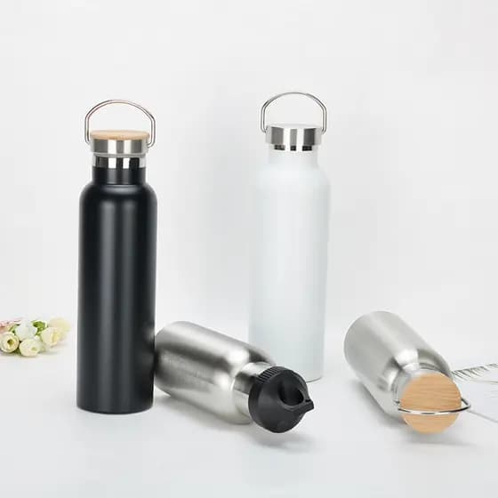 Garrafa Térmica Moda 500ml Inox Tampa Madeira Parede Dupla