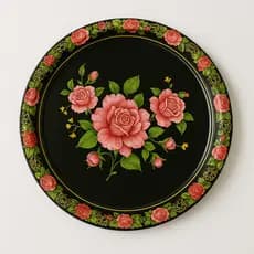 Bandeja Redonda Vintage Inox Decorada com Rosas – 40cm Estampa Floral Luxo