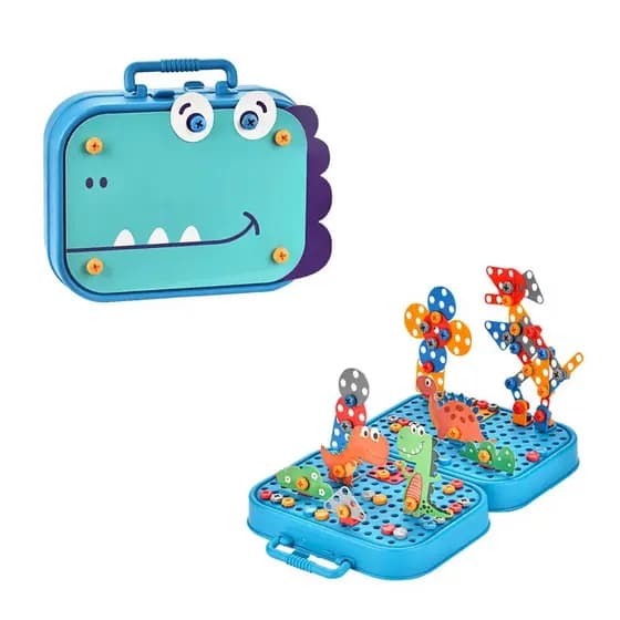 Maleta Blocos de Montar Educacional Montessori 283 Peças - Dinossauro