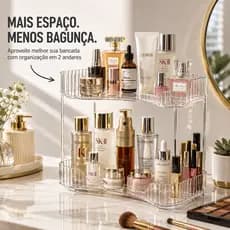 Prateleira Organizadora 2 Andares Acrílico Transparente de Canto para Banheiro Penteadeira Closet Cosméticos