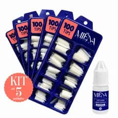 100 Tips Bailarina ou Curvatura C + Cola para Unhas