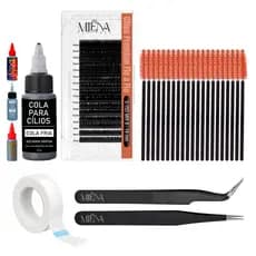 Kit Lash Designer Iniciante e Profissional com Cola Cílios Fio a Fio Pinças e Micropore