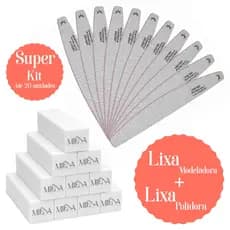 Kit Lixa Preparadora Técnica p/ Alongamento + Lixa Bloco de Polimento Tips Unha Postiça Nail Design