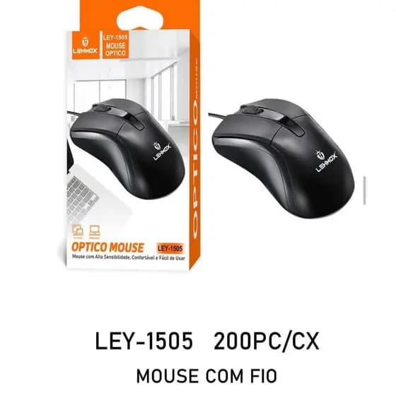 Kit 3 Mouse Preto USB Compacto LEHMOX LEY-1505 1200 DPI com Cabo 1,5m Conforto e Alta Sensibilidade